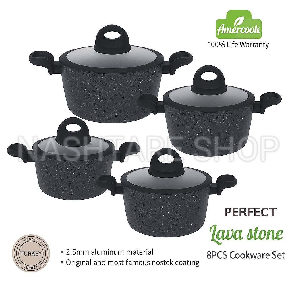 4 Pcs Black Granite Cookware Set | طقم أواني طهي جرانيت 4 قطع