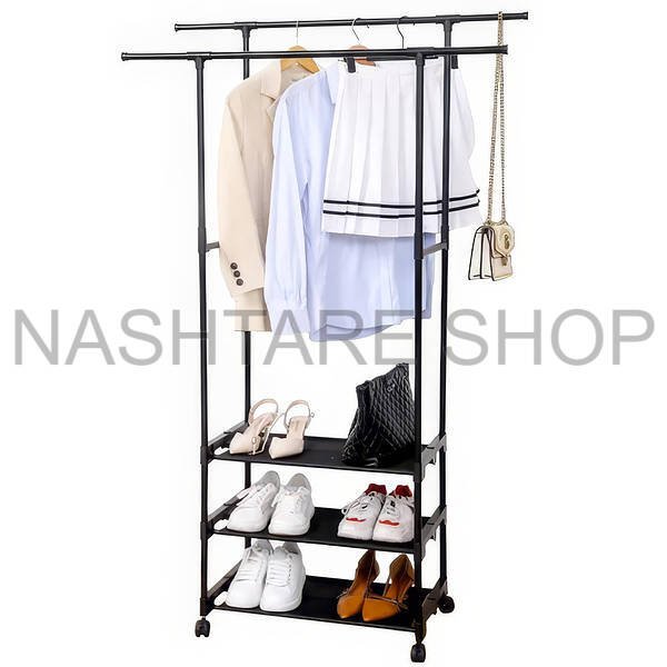 Metal Clothing Hanger with Fabric Shelf | علاقة ملابس حديد مع رف قماش