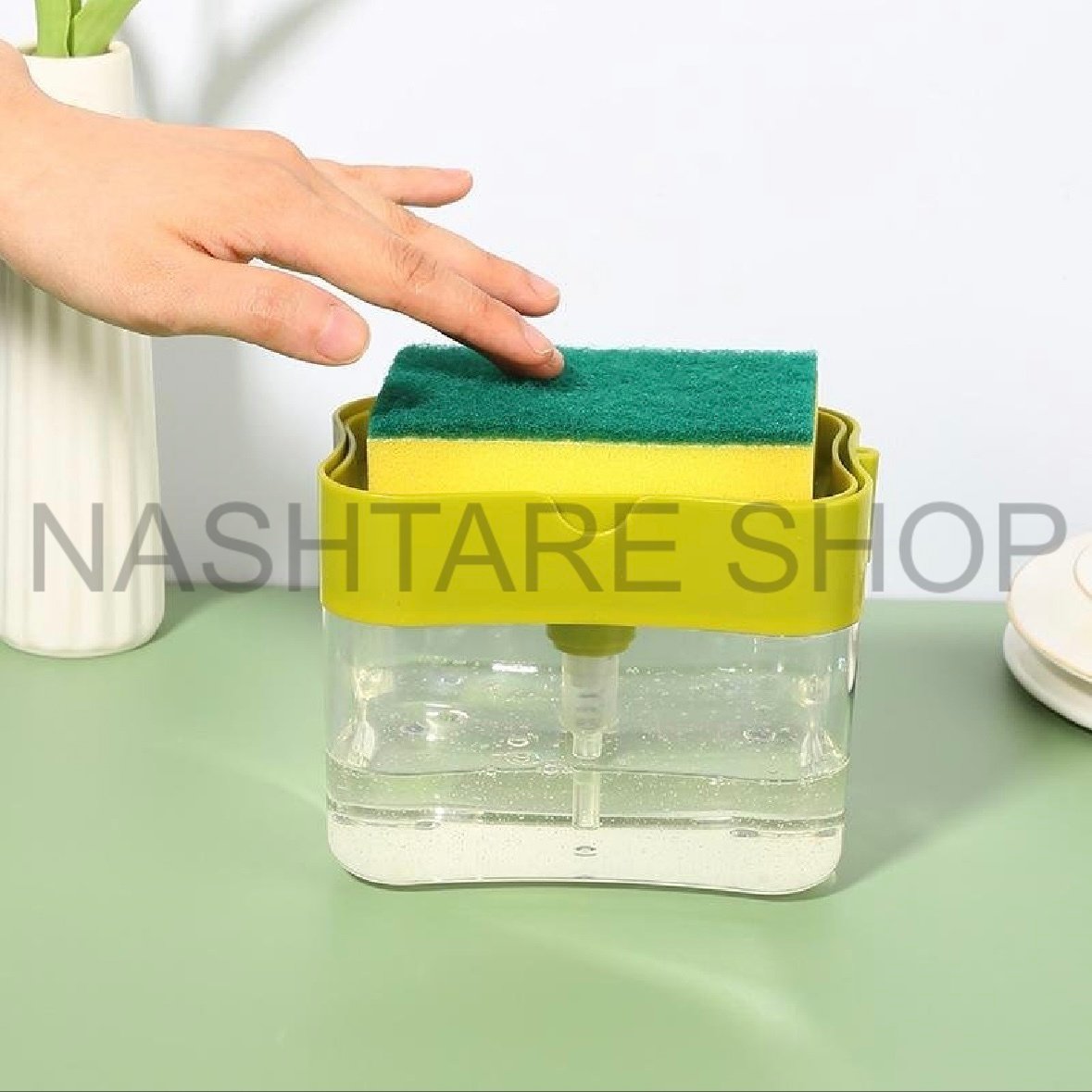 Dishwashing Soap Pump with Sponge | علبة صابون مع ليفة للمطبخ