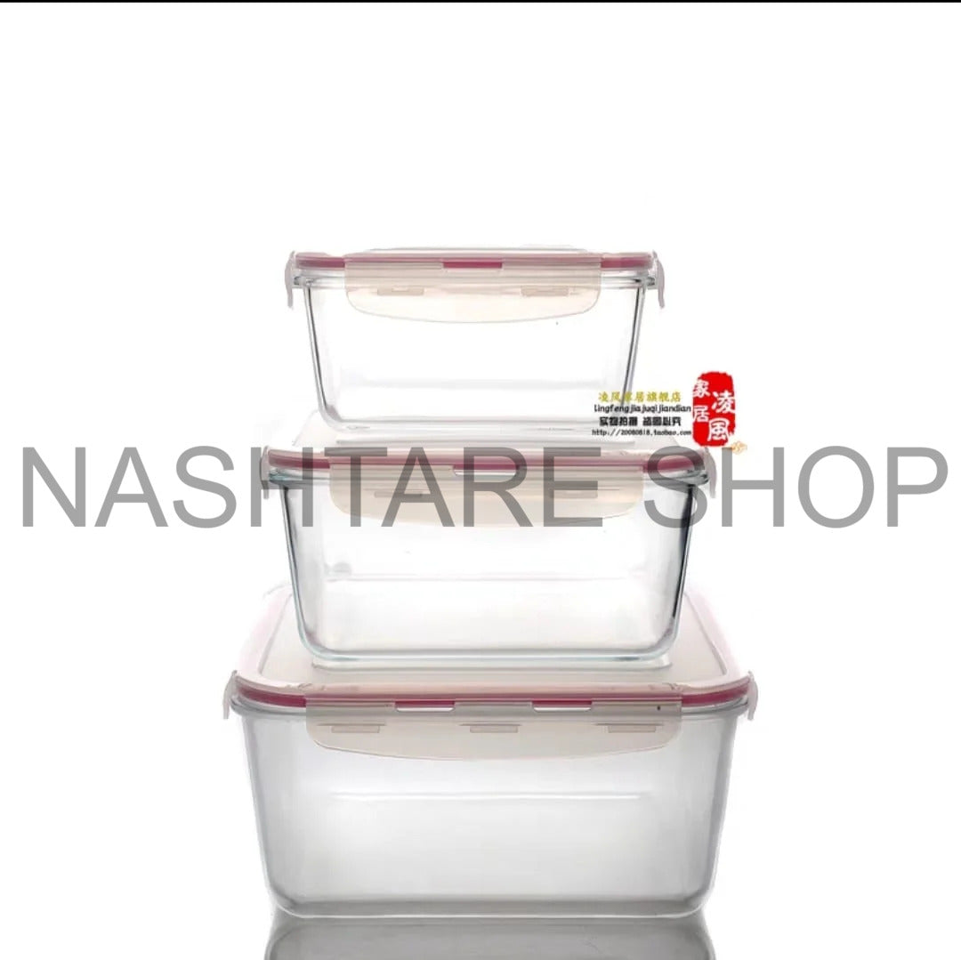 3 Pcs Glass Lunch Box | علبة غداء زجاجية لحفظ الطعام