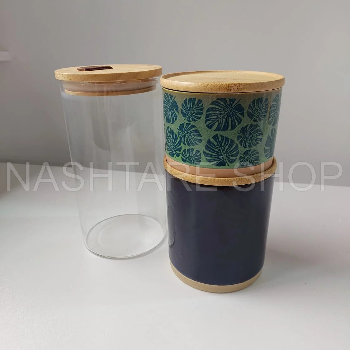 3Pcs Ceramic and Glass Canister Set | طقم 3 عبوات سيراميك وزجاج
