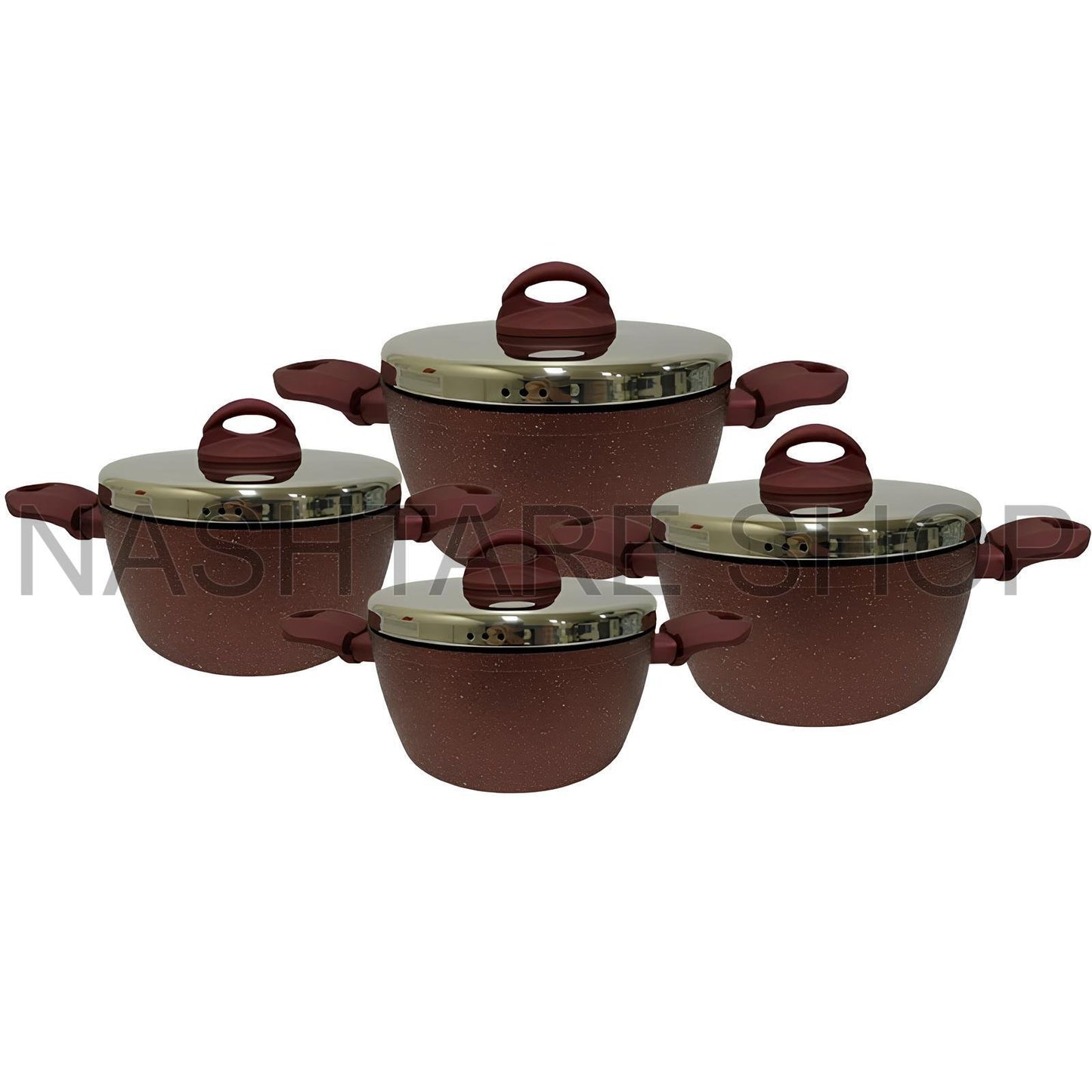 Red Granite Lava Stone 4-Pot Cookware Set | طقم قدور للطبخ