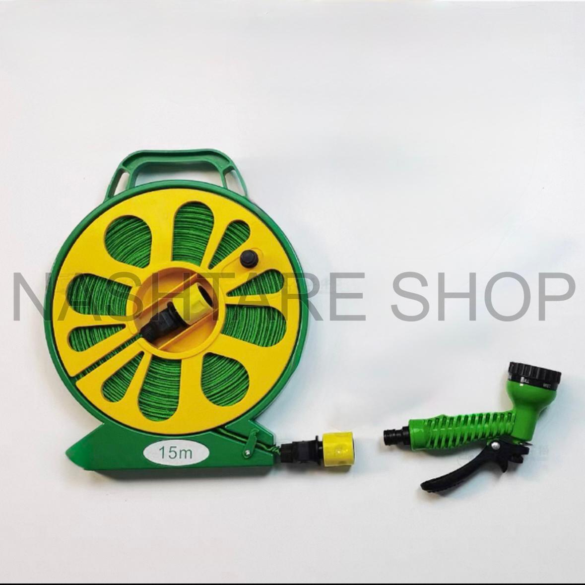 15M Garden Hose Reel with Spray Nozzle | بكرة خرطوم مياه للحديقة بطول 15 متر مع فوهة رش