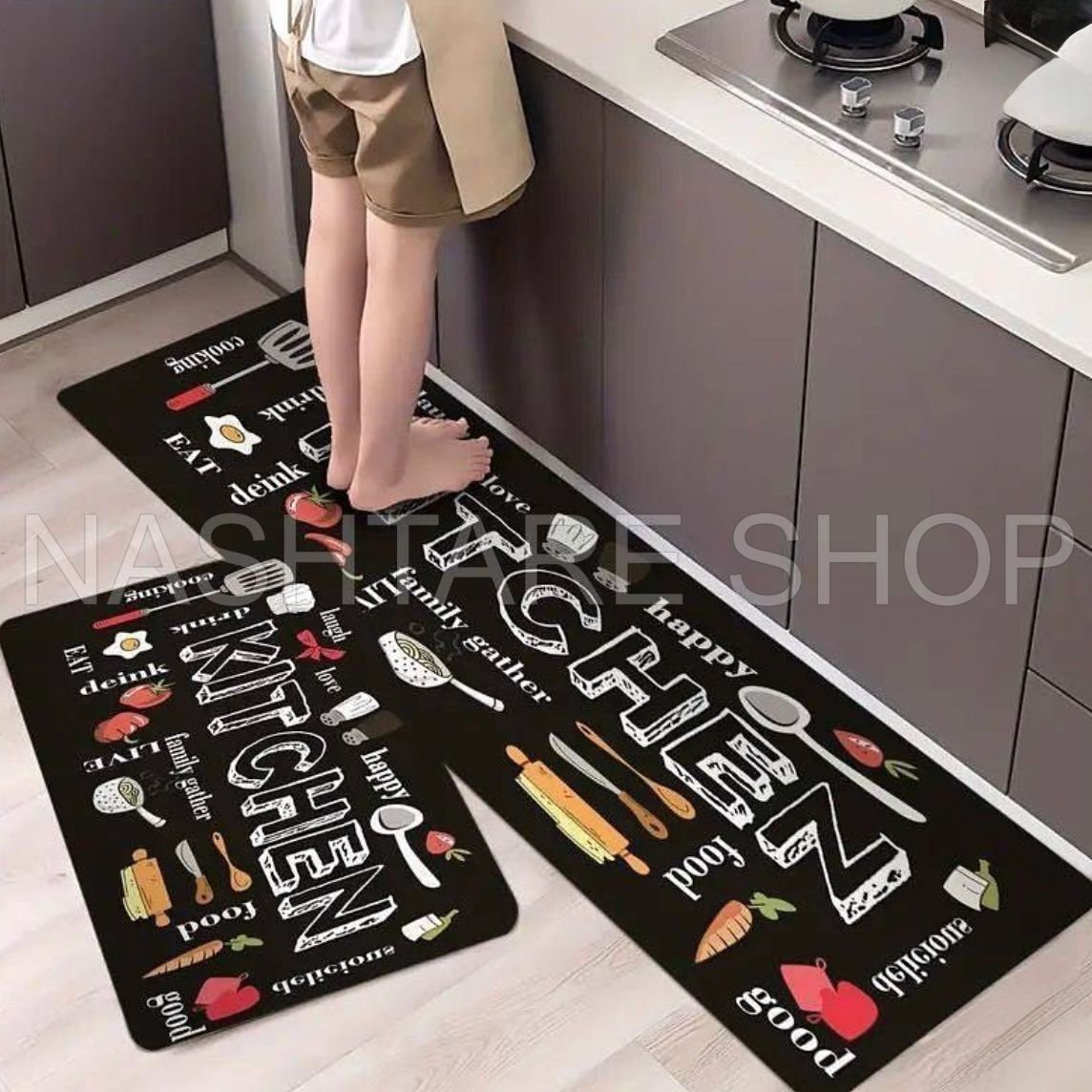 Anti-Slip Kitchen Mat Set | دعاسة مطبخ ضد الانزلاق