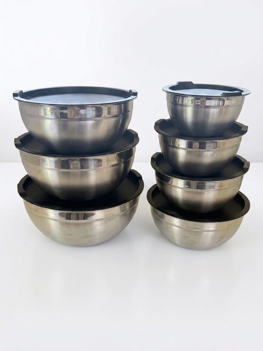 Stainless Steel Mixing Bowls with Lids | أوعية خلط من الستانلس ستيل مع أغطية