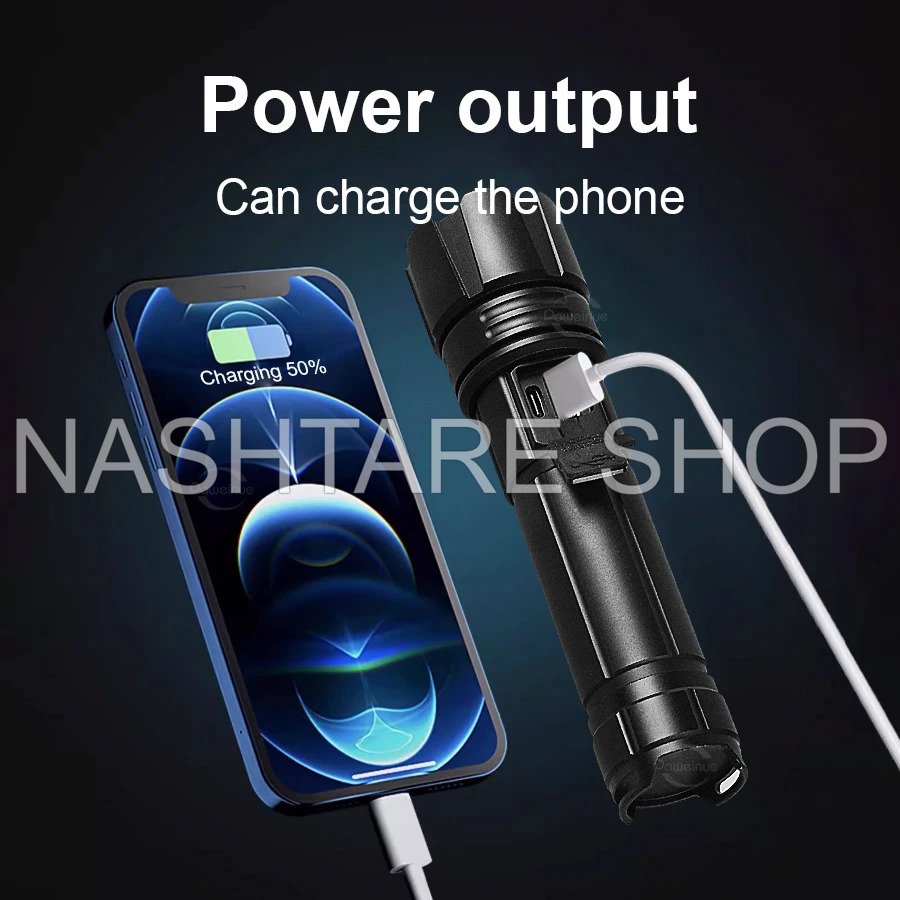 High Power USB Rechargeable Flashlight | كشاف عالي القوة قابل لإعادة الشحن