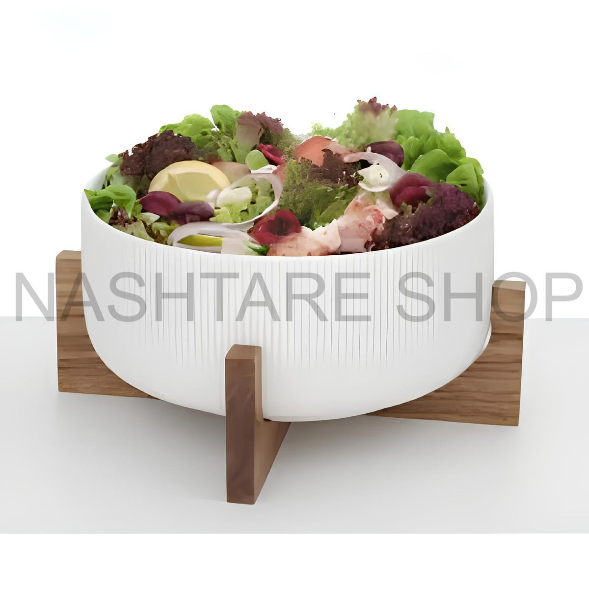 Salad Bowl with Wooden Stand | وعاء سلطة مع حامل خشبي