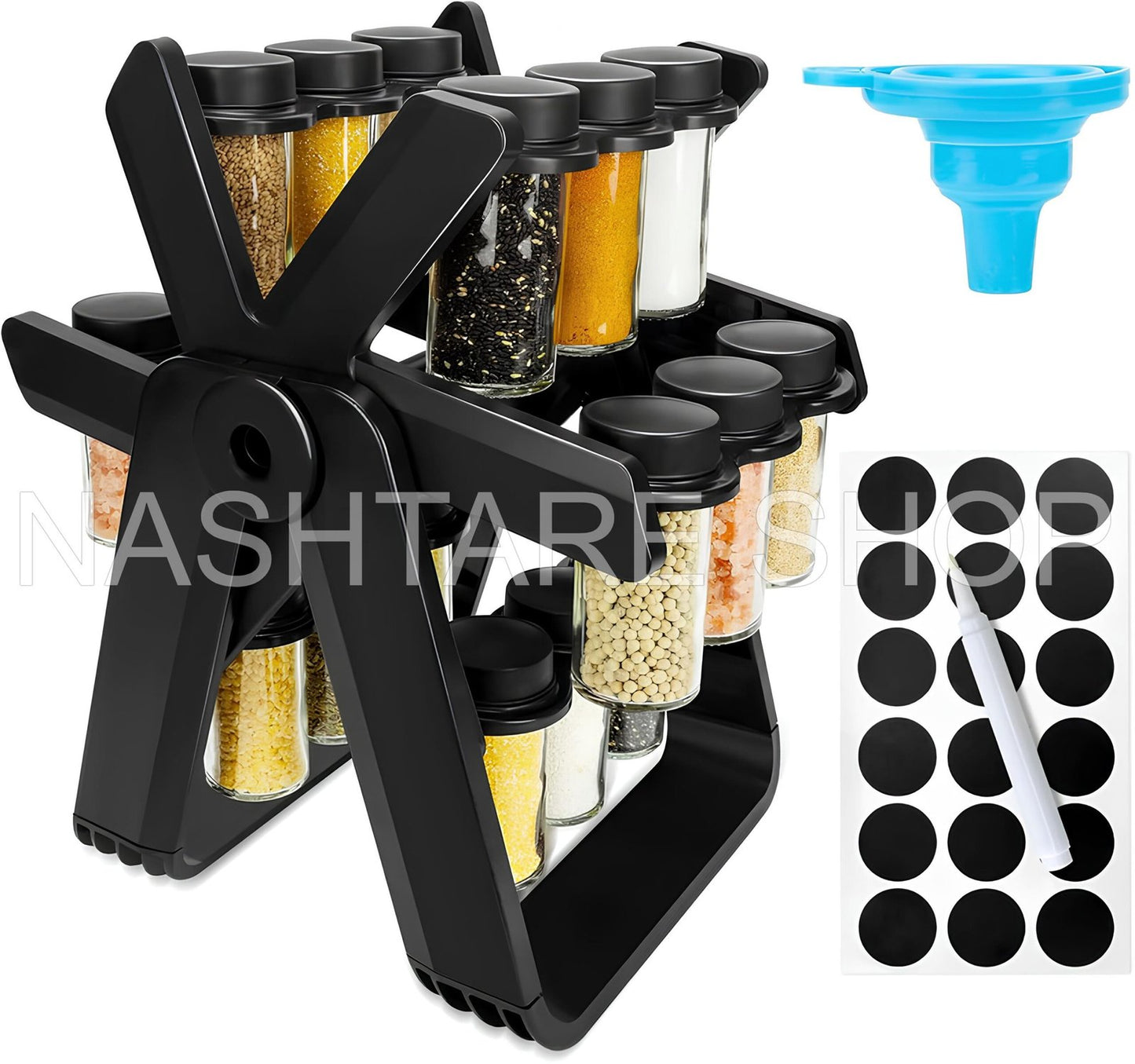 GeBe Spice Rotating Rack (18 pcs bottles) | طقم بهارات دوار