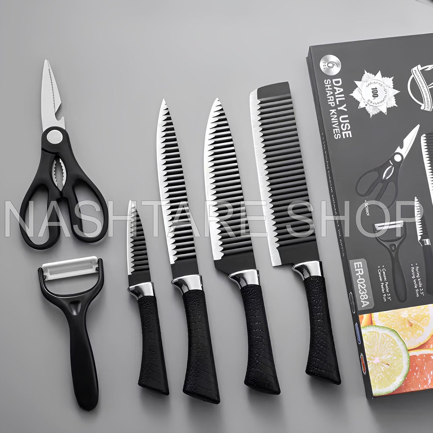 6-Piece Kitchen Knife Set | طقم سكاكين مطبخ مع قشارة ومقص