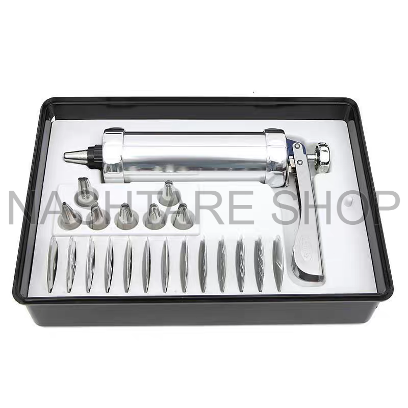 Stainless Steel Cookie Press and Icing Set (20-Piece) | مجموعة ضغط بسكويت وتزيين الكيك من الستانلس ستيل