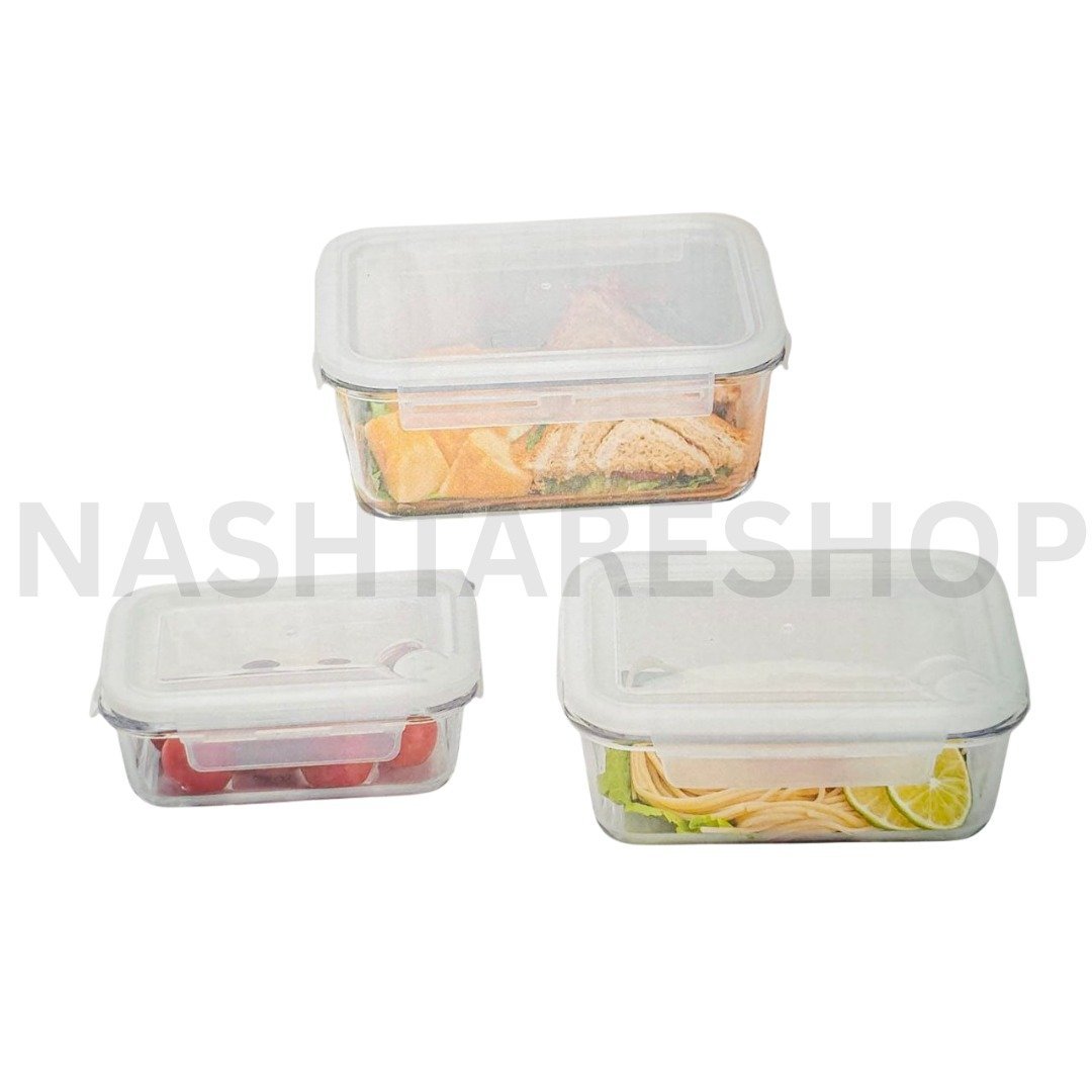 3 Pcs Glass Food Storage Container | طقم علب حفظ طعام زجاجية – 3 قطع