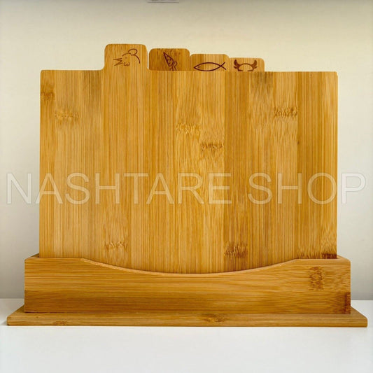 4-PCS Wooden Cutting Board Set with Stand | طقم 4 ألواح تقطيع خشب مع حامل