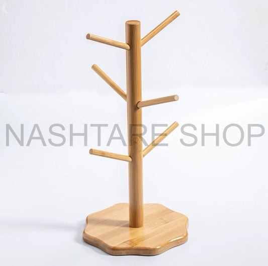 Wooden Mug Holder – 6 Cups | حامل أكواب خشبي لـ 6 فناجين