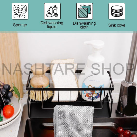 Multi-Function Kitchen Sink Organizer with Towel Rack |  منظم حوض المطبخ متعدد الوظائف مع رف منشفة