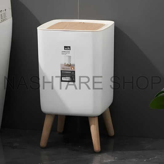 Elegant Wooden High-Base Trash Bin | سلة قمامة أنيقة بقاعدة خشبية